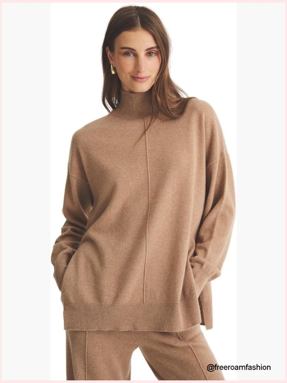 Cashmere Turtleneck Tunic Sweater - Machine Washable, Relaxed Fit, Long Sleeve
